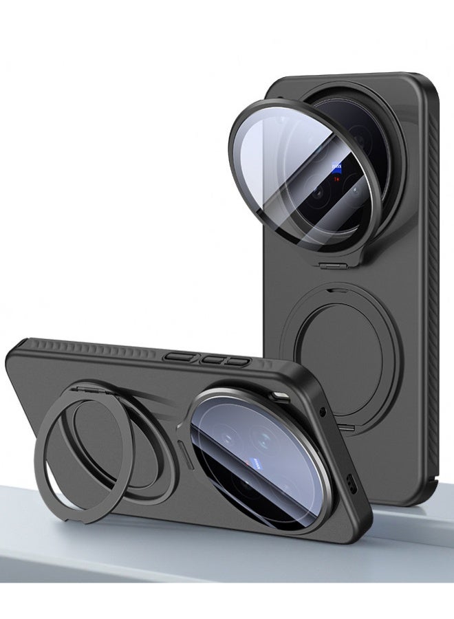 High End Ultra Thin Matte Case for vivo X300 Pro - Lens Full Coverage Shockproof Case with Rotatable Detachable Magnetic Dual Stand, Anti-Fingerprint Back Screen Protection